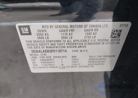 2015 Chevrolet Equinox Ls from USA, damaged, VIN 2GNALAEK9F6118714